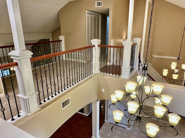 5202 Beverly Dr, San Angelo, TX 76904 - stairway with a chandelier