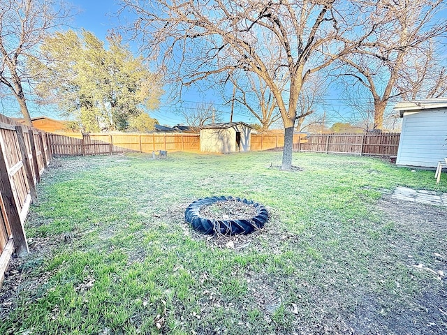 view of yard with a storage unit