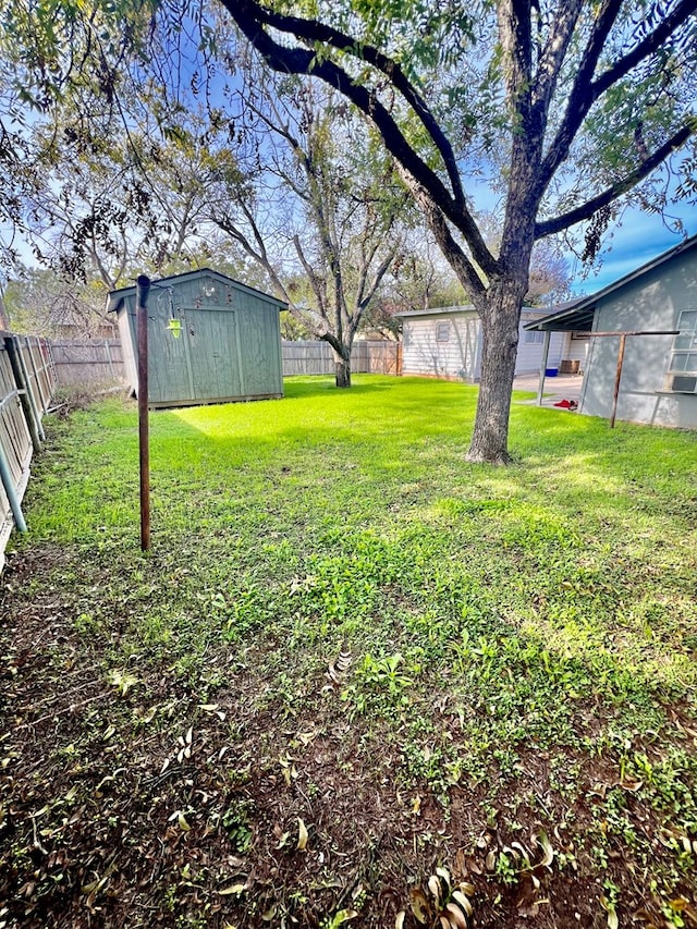 view of yard with a shed