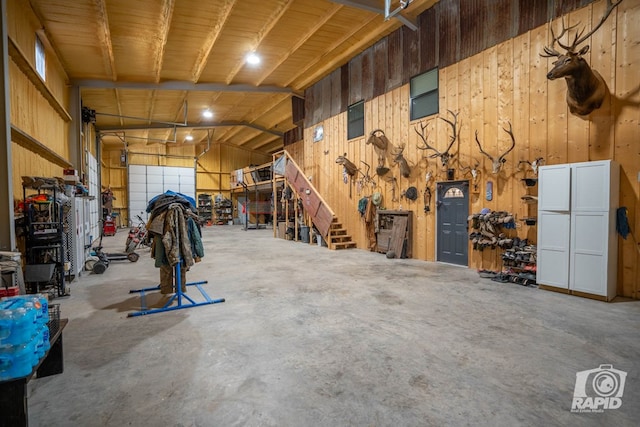 garage with wooden ceiling