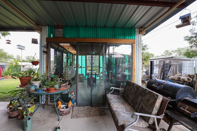 view of patio featuring a grill