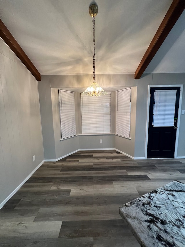 3222 Southland Blvd, San Angelo, TX 76904 - unfurnished dining area featuring a chandelier, wood finished floors, and beam ceiling