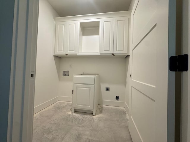 laundry room featuring baseboards, washer hookup, cabinet space, and hookup for an electric dryer