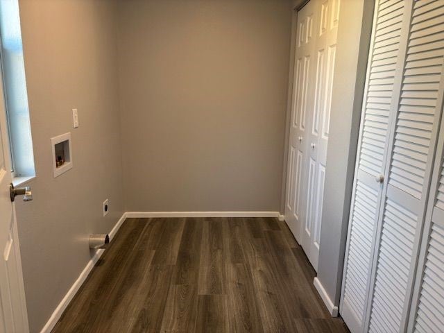 laundry room with washer hookup, dark wood-type flooring, and hookup for an electric dryer