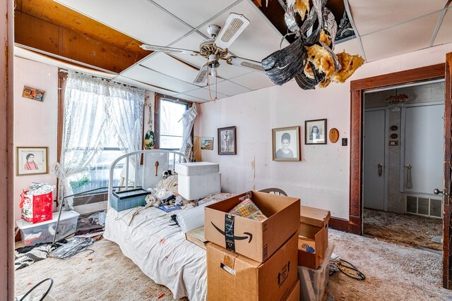 219 Bird St, San Angelo, TX 79603 - interior space featuring a drop ceiling, visible vents, and ceiling fan