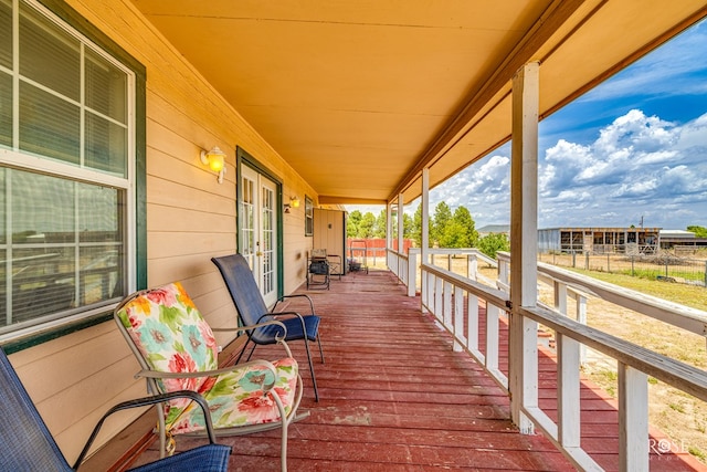 wooden deck with french doors