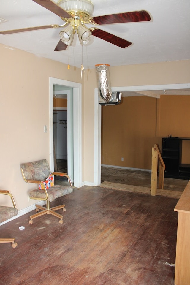 interior space featuring dark hardwood / wood-style floors and ceiling fan