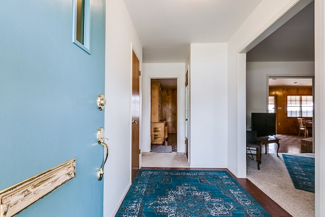 hallway featuring carpet flooring