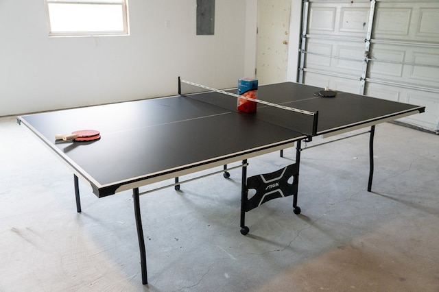 recreation room with electric panel