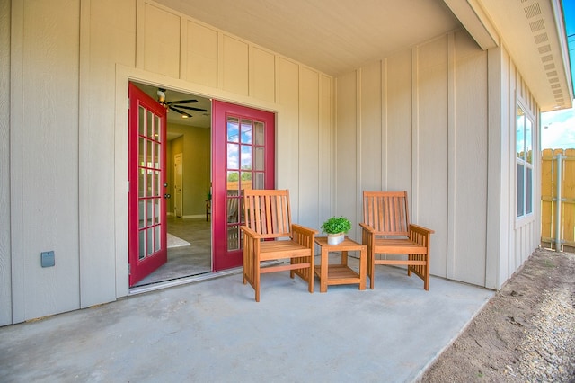 2114 Deaton St, San Angelo, TX 76903 - doorway to property featuring french doors, a patio, and board and batten siding