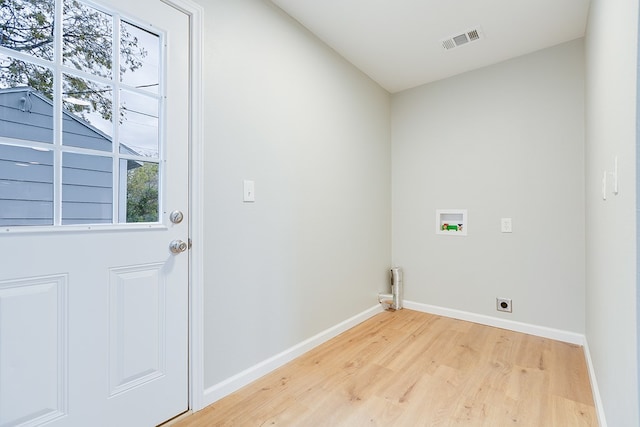 206 N Montague Ave, San Angelo, TX 76905 - laundry room featuring light wood-type flooring, visible vents, washer hookup, electric dryer hookup, and laundry area