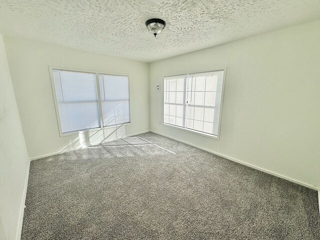 spare room featuring carpet floors and a textured ceiling