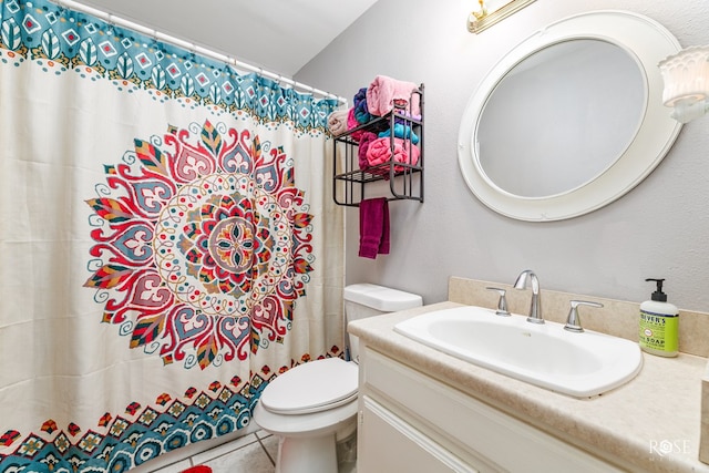 bathroom with vanity, toilet, and a shower with shower curtain