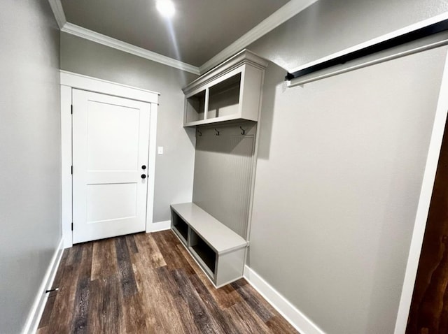 1958 Beaty Rd, San Angelo, TX 76904 - mudroom with ornamental molding, dark wood finished floors, and baseboards