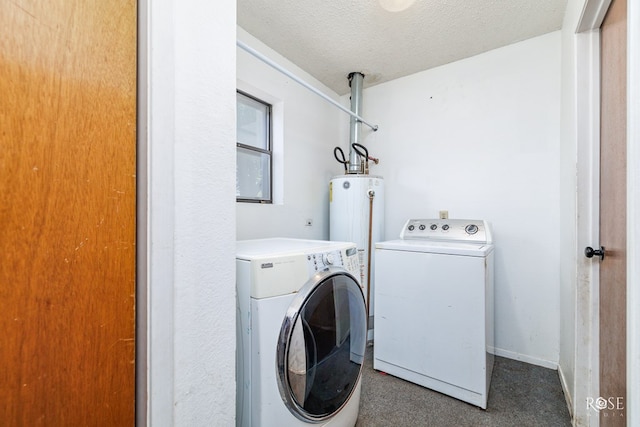 1216 Ricks Ct, San Angelo, TX 76905 - laundry area with independent washer and dryer, a textured ceiling, and water heater