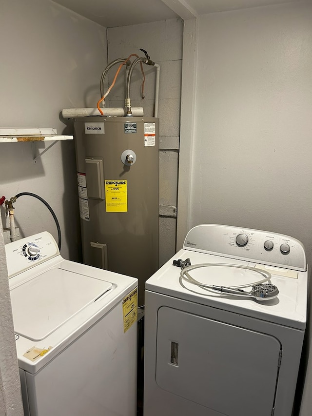 washroom with separate washer and dryer and electric water heater