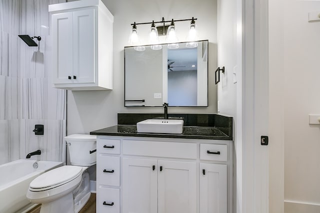 full bathroom with vanity, toilet, bathing tub / shower combination, and wood-type flooring