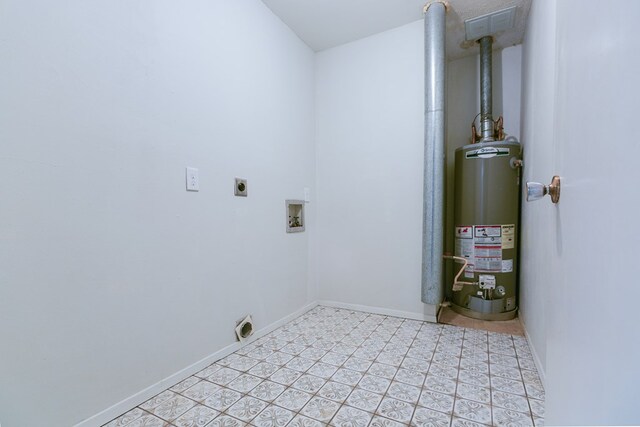 laundry room featuring washer hookup, gas water heater, and electric dryer hookup