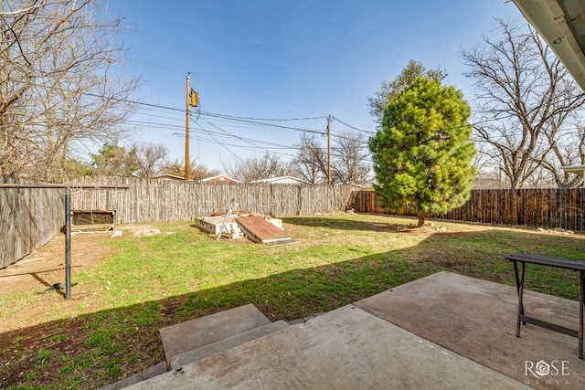 view of yard with a patio and a fenced backyard