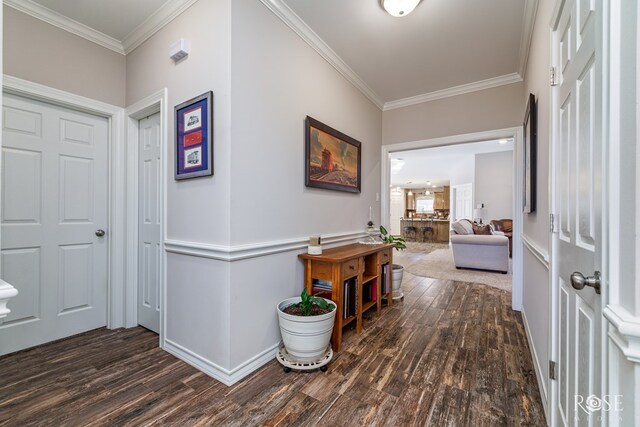 4137 Sedona Trl, San Angelo, TX 76904 - foyer with dark wood-style flooring, ornamental molding, and baseboards