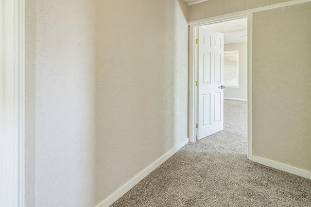 hall featuring light colored carpet