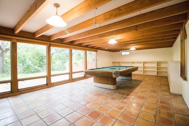 27 Yucca St, San Angelo, TX 76901 - rec room with pool table, beam ceiling, and light tile patterned flooring