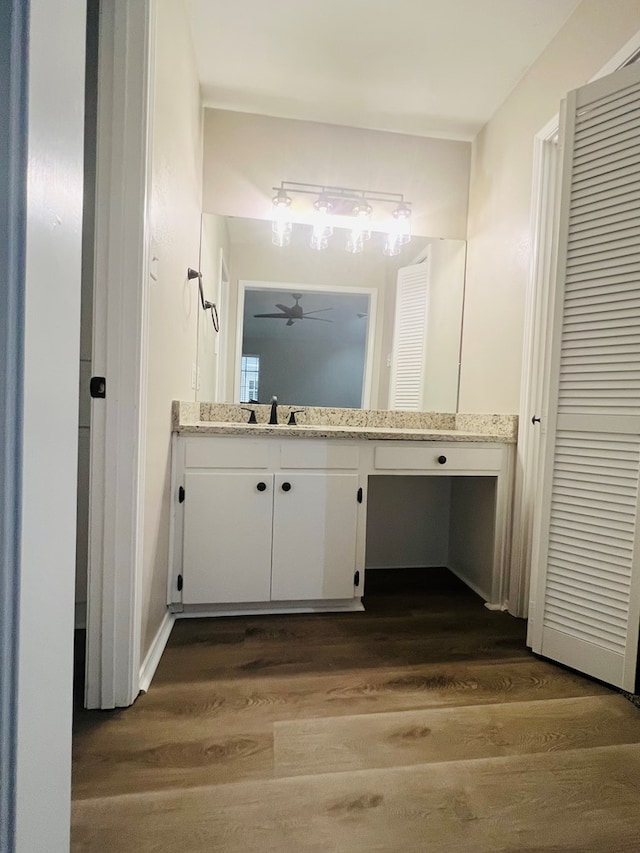 bathroom with vanity and wood-type flooring