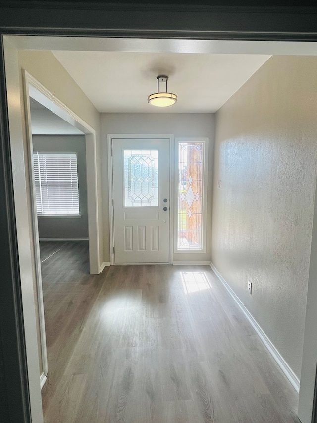 foyer with light wood-type flooring