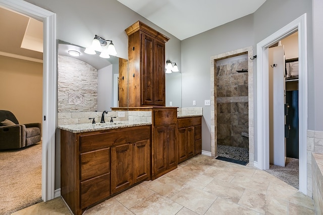 bathroom featuring vanity and walk in shower