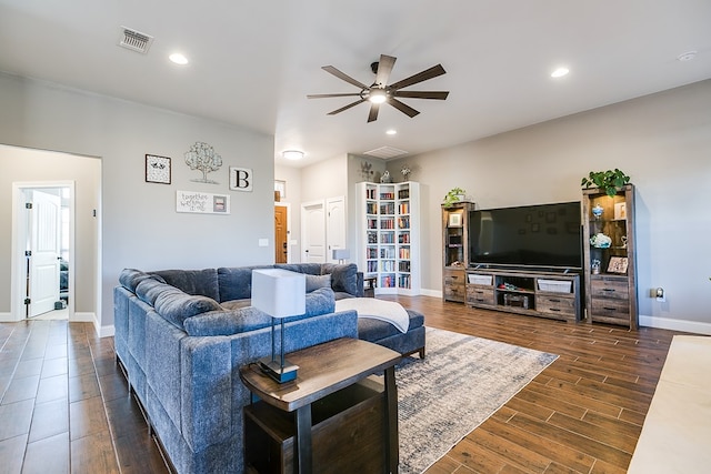 living room with ceiling fan