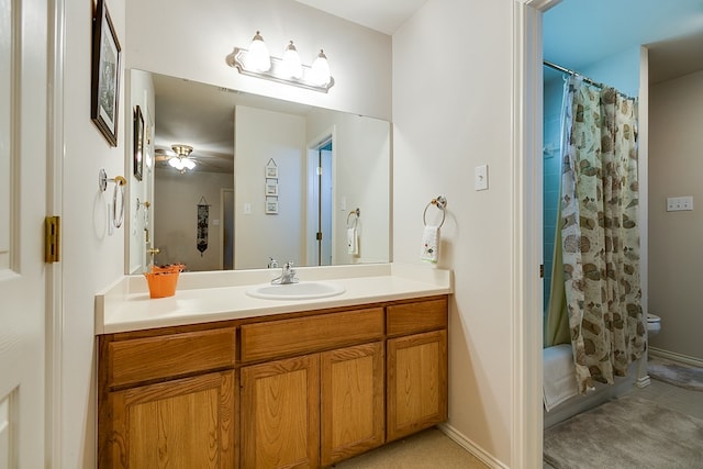 full bath featuring curtained shower and vanity