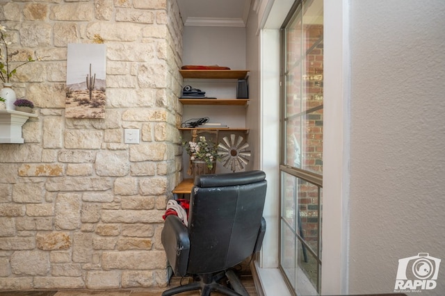 office area with ornamental molding