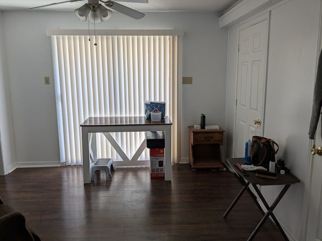 interior space featuring dark hardwood / wood-style floors and ceiling fan