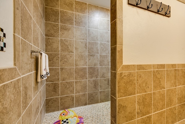 bathroom with a tile shower