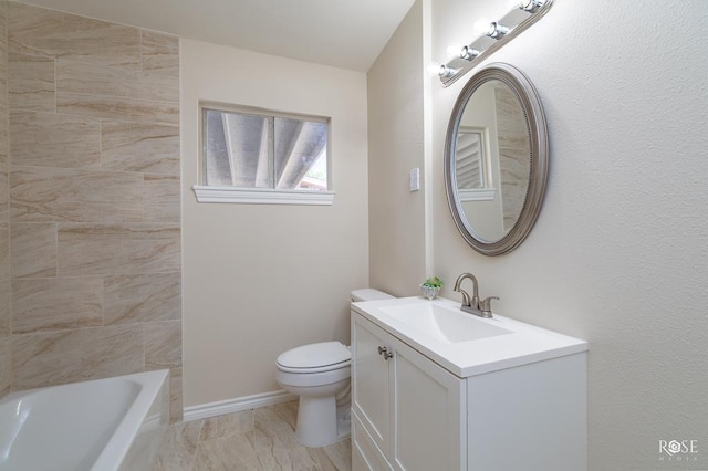 full bathroom with vanity, toilet, and separate shower and tub