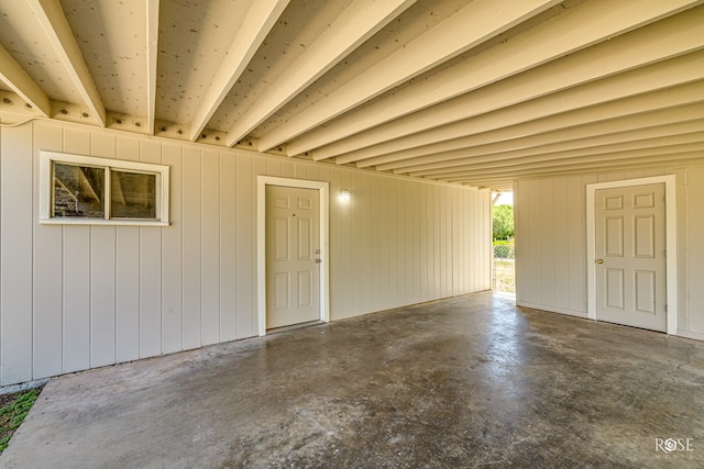 garage with wooden walls