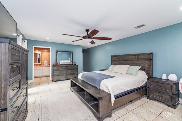 3210 Briargrove Ln, San Angelo, TX 76904 - bedroom featuring a ceiling fan, visible vents, baseboards, recessed lighting, and light tile patterned flooring
