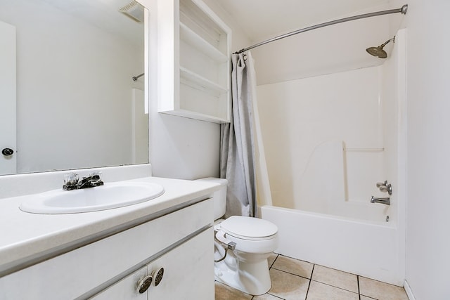 3101 Grove Dr, San Angelo, TX 76903 - bathroom featuring tile patterned flooring, shower / bathtub combination with curtain, vanity, and toilet