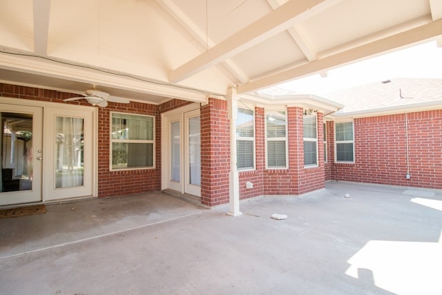 view of patio / terrace featuring french doors and ceiling fan