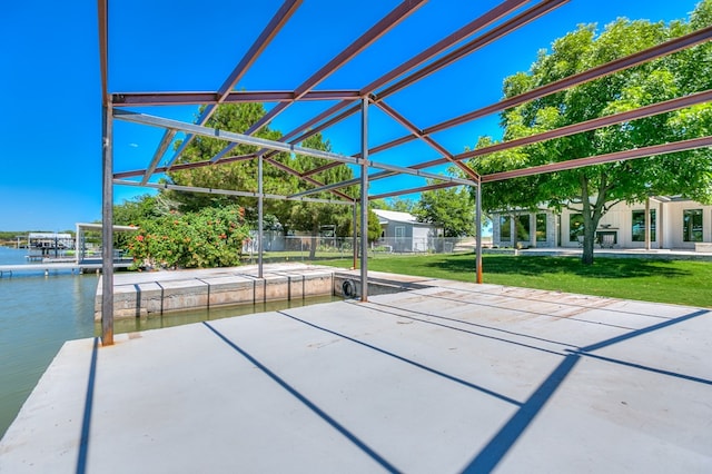 view of patio / terrace featuring a water view