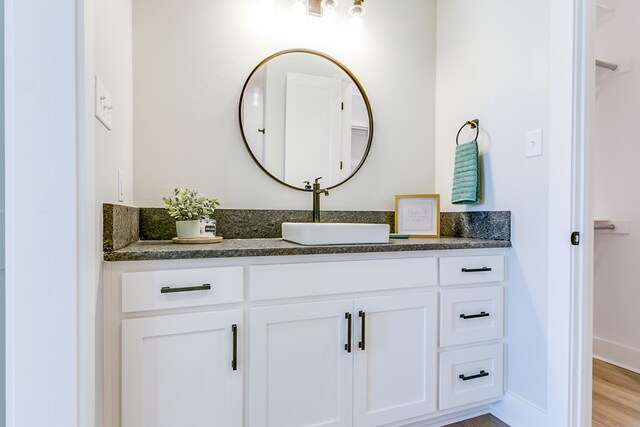 bathroom featuring vanity and hardwood / wood-style floors