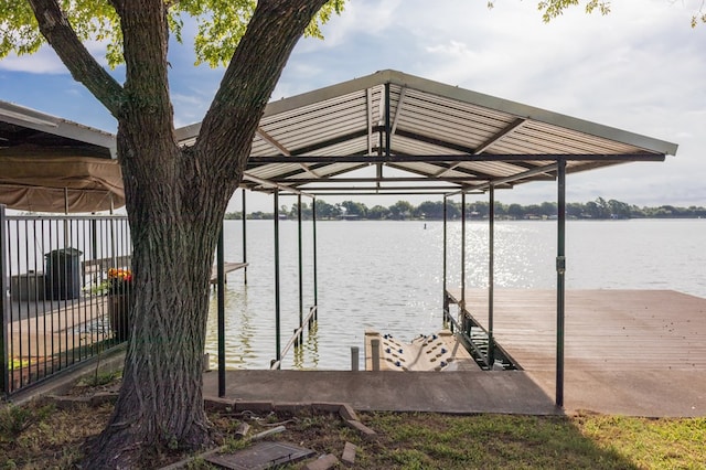 view of dock with a water view