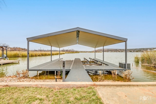 view of dock with a water view