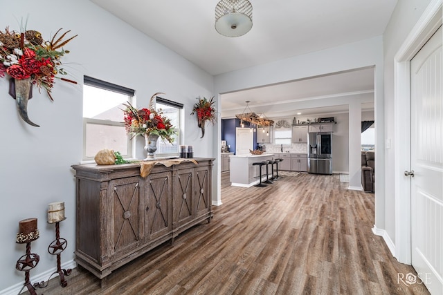 hall with dark hardwood / wood-style flooring and plenty of natural light