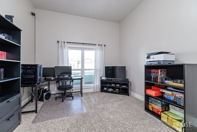 view of carpeted home office