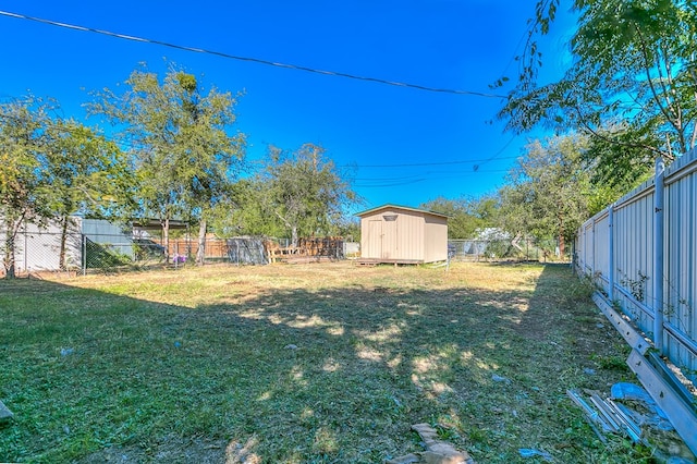 view of yard featuring a storage shed