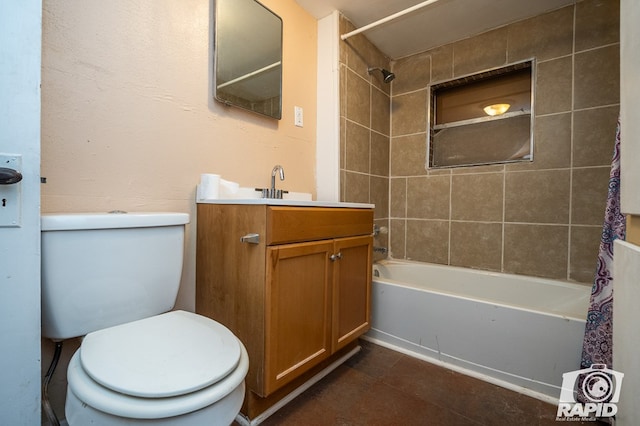 full bathroom with vanity, toilet, and shower / bathtub combination with curtain