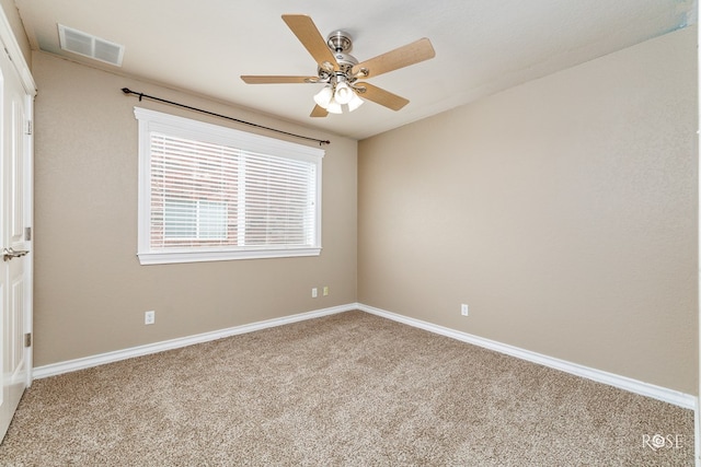 4506 Oak Grove Blvd, San Angelo, TX 76904 - unfurnished room with visible vents, a ceiling fan, carpet, and baseboards