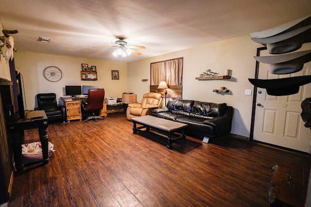 7229 Sun Ln, San Angelo, TX 76901 - living room featuring a desk, ceiling fan, and wood finished floors