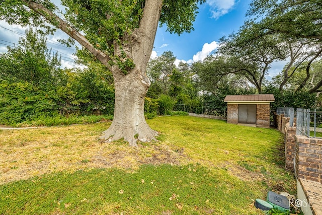 view of yard with a storage unit